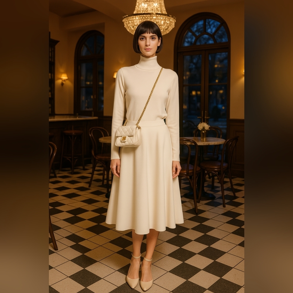 Reiss Wool Knit Minimalist Ivory Turtleneck Sweater Small